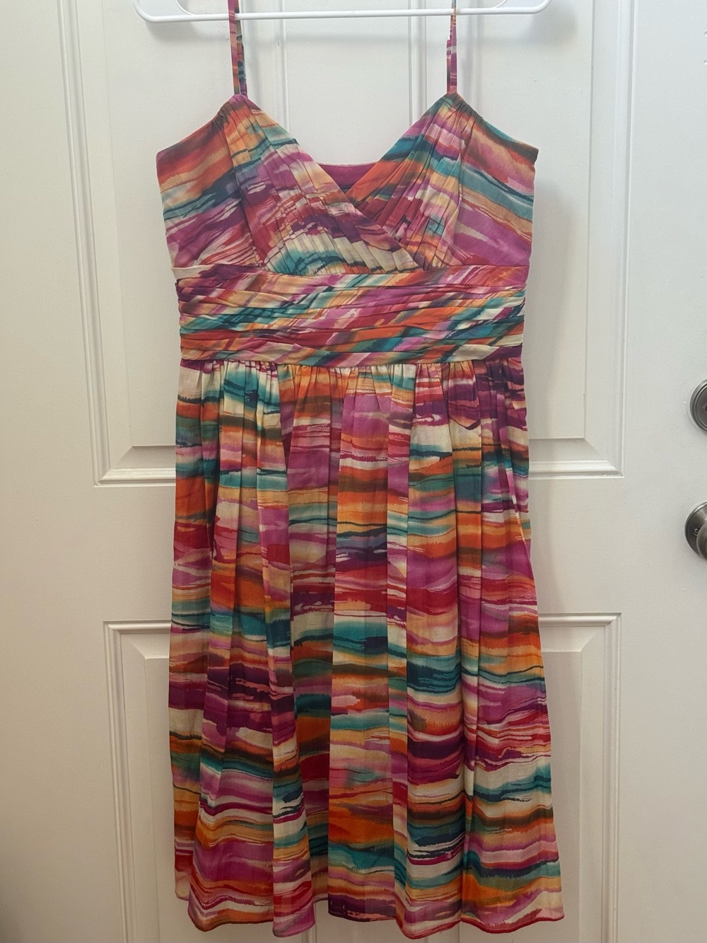 Anne Klein Multicolor Stripe Silk Blend Sundress in Pink, Orange, Teal